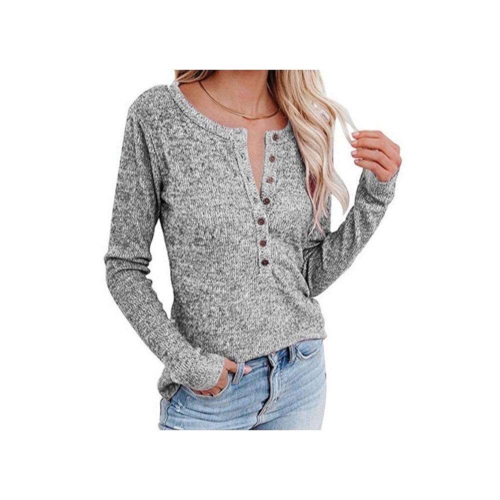 NWT LESIES Women's Long Sleeve Henley Shirts Button Up V Neck Tunic Top